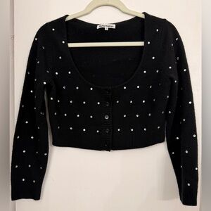 Reformation Natalia Crystal Embellished Wool Cropped Sweater Black Size L
